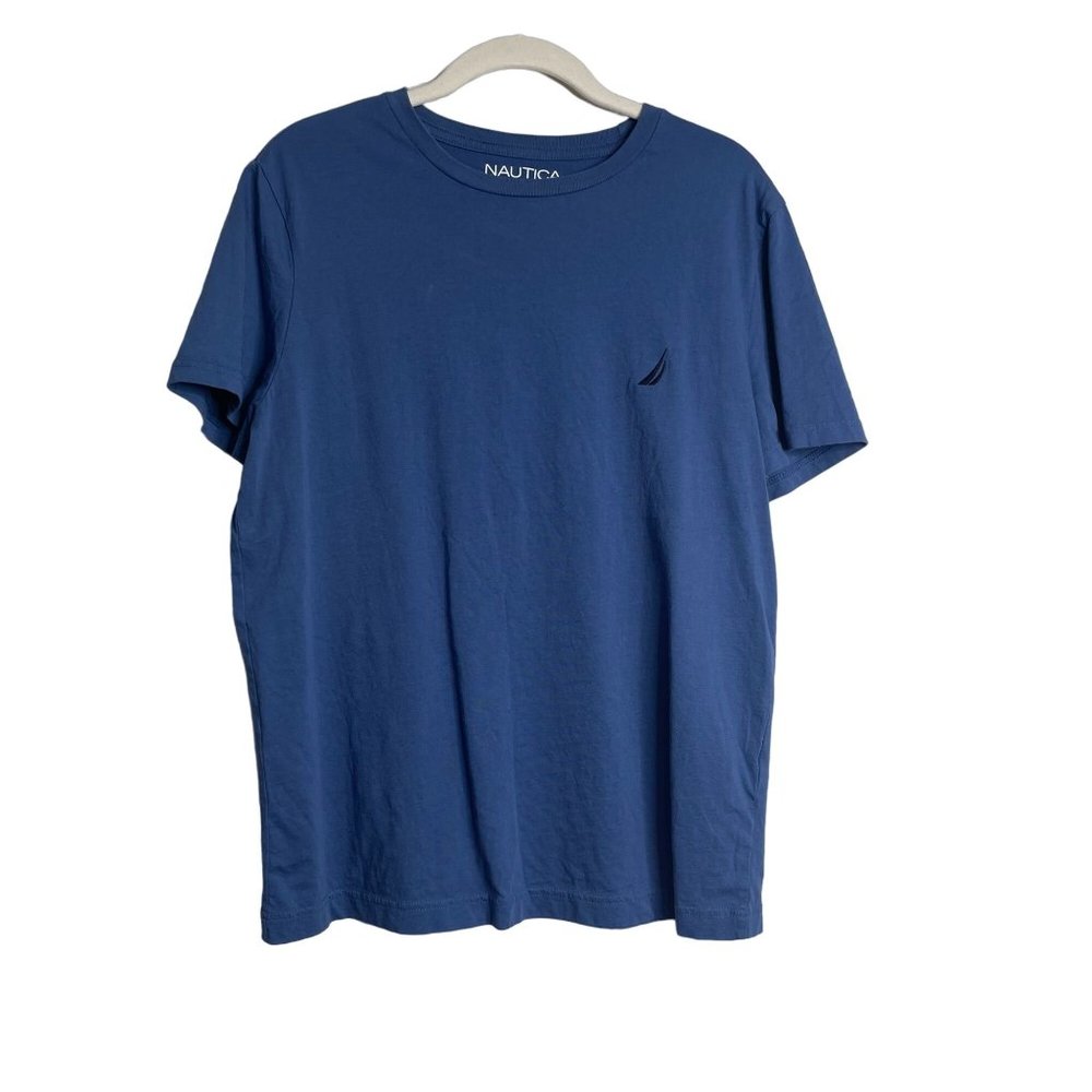 Nautica Solid Blue Short Sleeve Crewneck Cotton T-Shirt Size M
